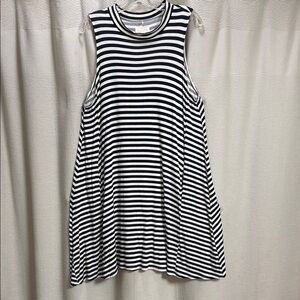 Mud Pie NWOT Striped Sleeveless trapeze Dress SZ L Navy/white Jersey knit swing